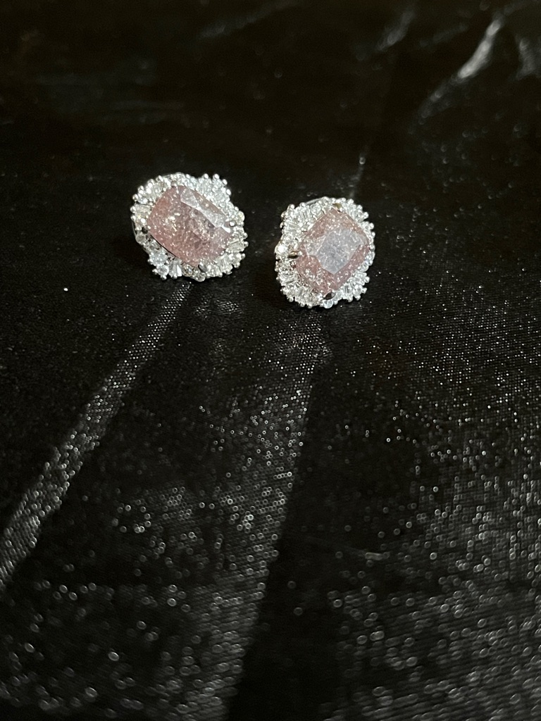 Rose Pink Crystal Halo Stud Earrings - Women's Jewelry